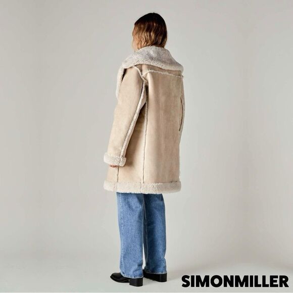 Simon Miller **NWT** Midi Jetz Faux-Fur Shearling Coat in Milk (Beige/Cream) - Picture 13 of 16